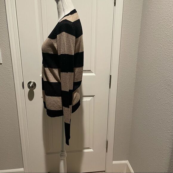 IRIS SINGER COLLECTION Gold & Black Shimmering  Striped button cardigan, Size M - Picture 4 of 4